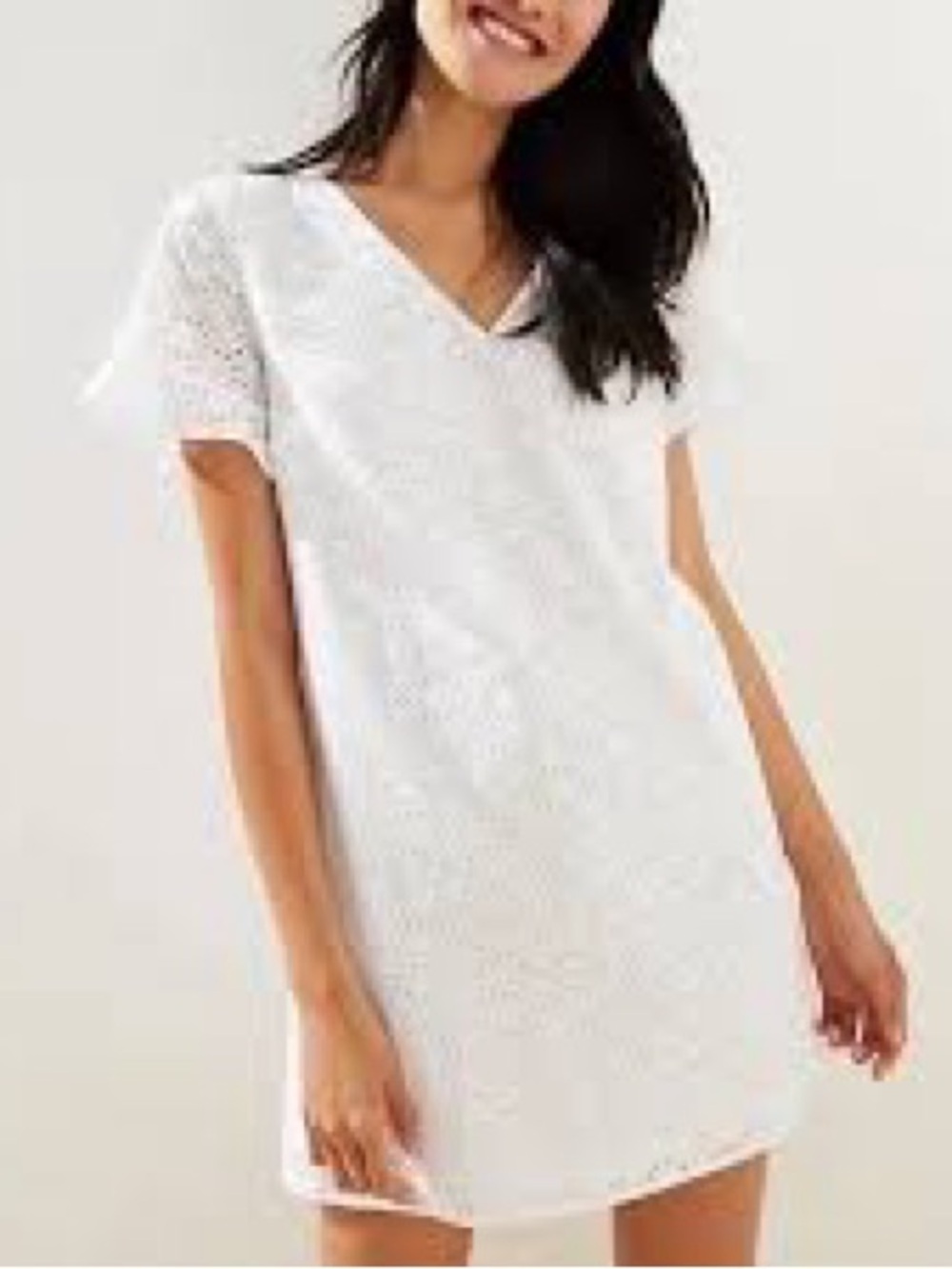 New With Tags!! LOFT White Eyelet V-Neck Mini Lace Shift Dress Size: 10